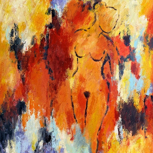 Lene Schmidt-Petersen: "Kvinde i det røde rum" (81x100 cm)