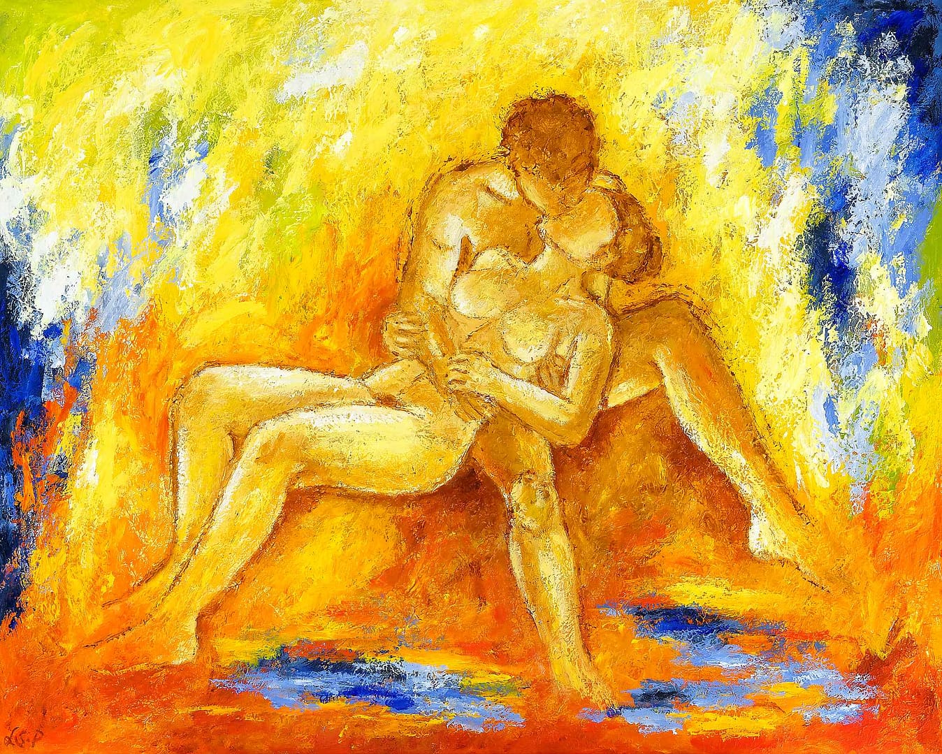 Lene Schmidt-Petersen: "De forelskede" (100x80 cm)