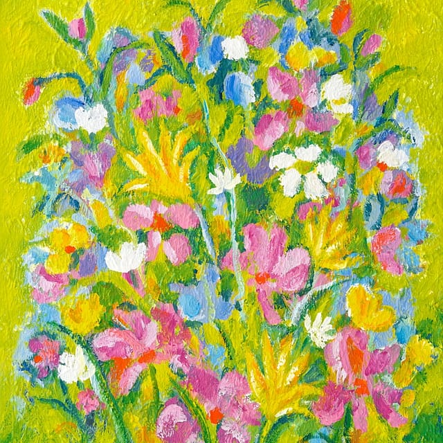 Lene Schmidt-Petersen: "The sun is shining on my flower garden" (50 x 60 cm)