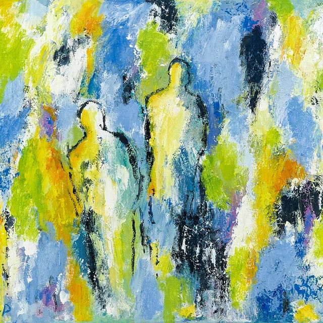 Lene Schmidt-Petersen: "På vandring mod den gode verden" (60x50 cm)