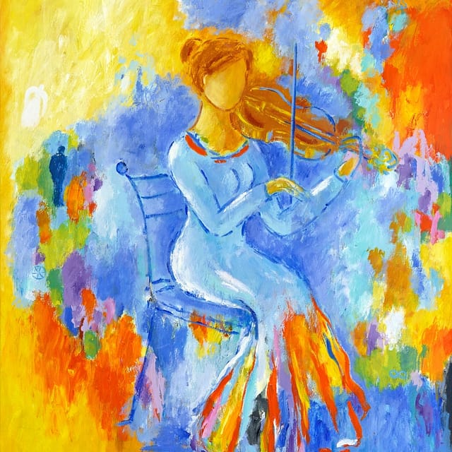 Lene Schmidt-Petersen: "Violinistens iagttagende bevidsthed" (80 x 100 cm)