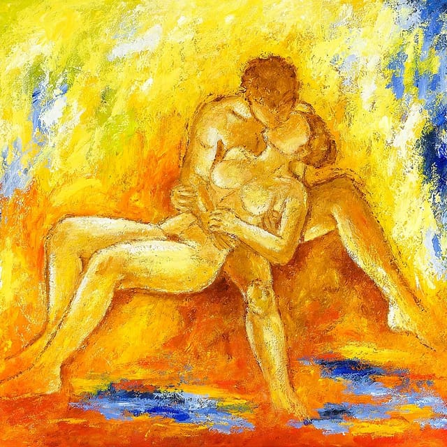Lene Schmidt-Petersen: "De forelskede" (100x80 cm)